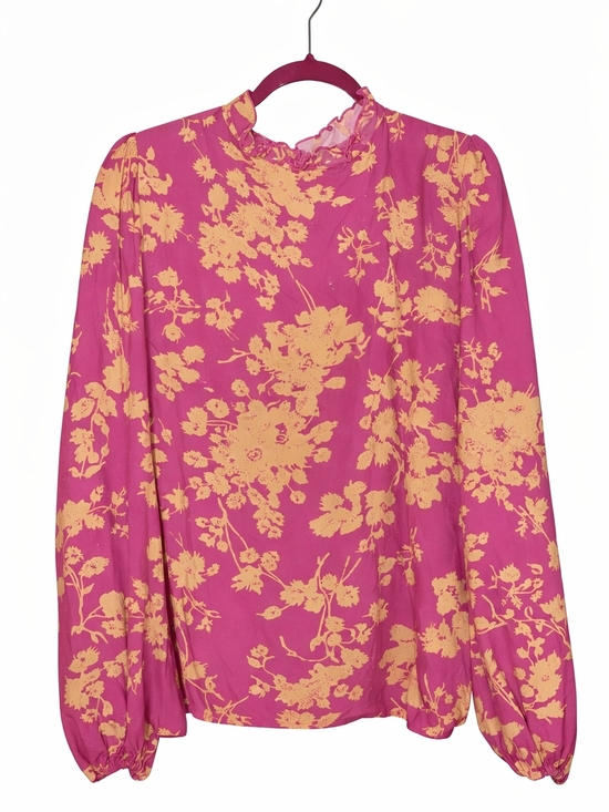 Tops - Women’s Pink Floral Blouse with Yellow Print
